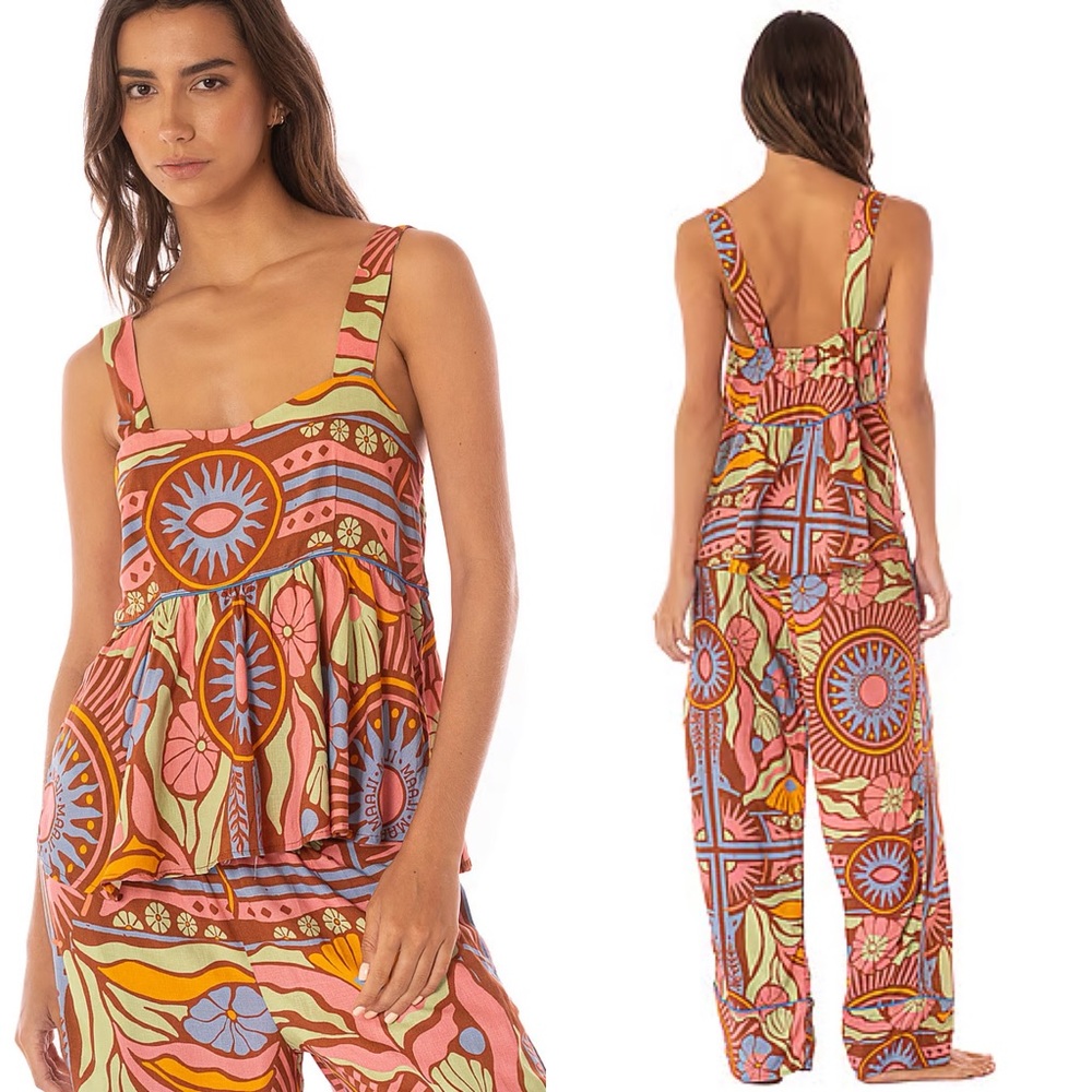 Maaji Multi-Color Floral Graphic Pajama Set - Pink, Orange, Blue, Green